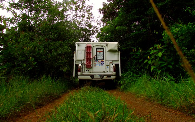 Driving into the jungle on the Nicoya. It's full of bumpy, muddy roads and rivers.